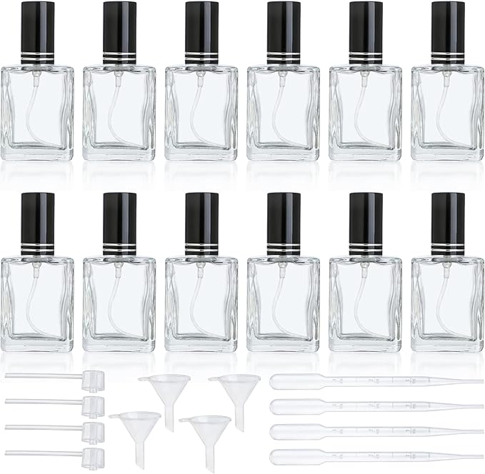 YU FENG 12pcs Clear Refillable Perfume Bottle 15ml Portable Square Empty Glass Perfume Atomizer Bottle For Travel