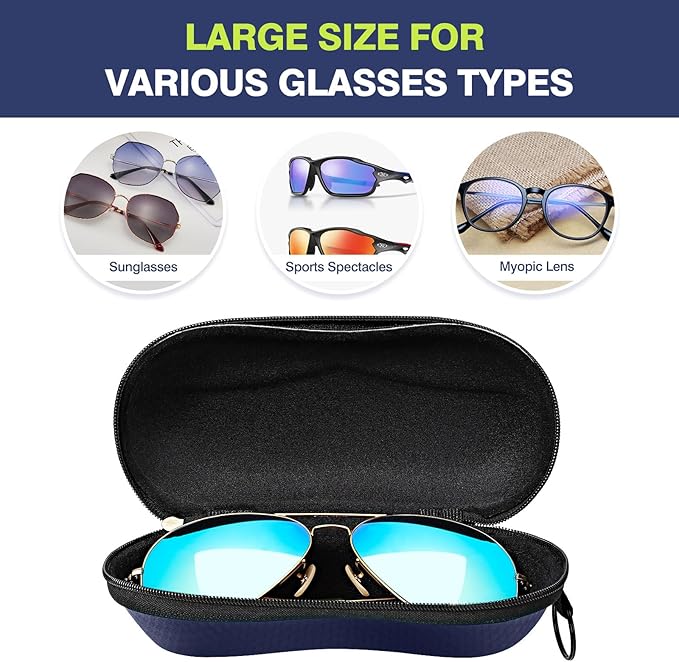 MoKo Semi Hard Shell Sunglasses Case, Unisex Protective Eyeglass Case Glasses Case Holder with Metal Hanging Hook