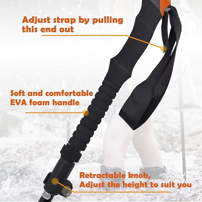 Aventik Fold-able Wading Staff Water Depth Safety Warning Sign Coated Stainless Steel Core T7075 Aluminum Body Corrosion Resistance Neoprene Sheath