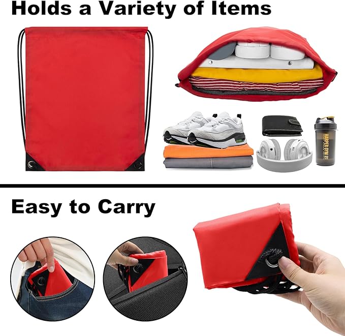 2PCS Drawstring Bags Bulk, String Backpack for Men Women, Cinch Bag Draw String Back Bag for Gym, Sports, Travel, Swimming, Beach, XL, Red
