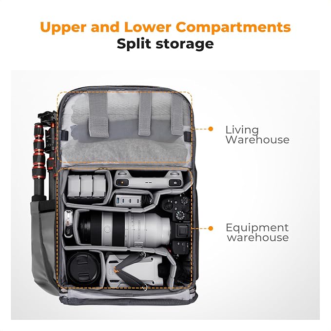 K&F CONCEPT Camera Backpack, Camera Bags for Photographers Large Capacity Camera Case with Raincover,15-15.6 Inch Laptop Compartment Compatible for Canon/Nikon/Sony/DJI Mavic Drone