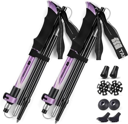 Trekking Poles for Hiking - Collapsible Lightweight 7075 Aluminum Hiking Sticks, 43-53 Inch Adjustable Tri-Fold Walking Poles with Anti-Slip EVA Grip for Men and Women