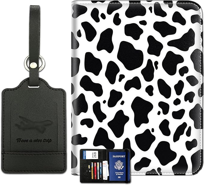 Passport Wallet, Passport Holder with RFID Blocking and Luggage Tag, Waterproof PU Leather Travel Documents Organizer Case, Passport Covers with Card Slot for Women & Men, White Leopard Passport Book