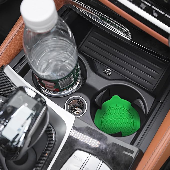 Zpana Bling Car Cup Holder Coaster, 2PCS Crystal Rhinestone Non Slip Waterproof Vehicle Insert Water Bottle Holder Pads, Shockproof Auto Interior Decorative Coasters, Universal Fit (Bright Green)