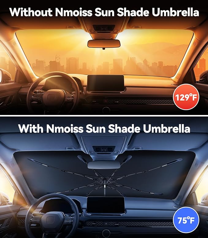 Nmoiss Windshield Sun Shade Umbrella for Honda Civic - [Vinyl Coating Heat Shield] Protect Car from Sun Rays & Heat Damage Keep Cool and Protect Interior, Spring Structure Edge
