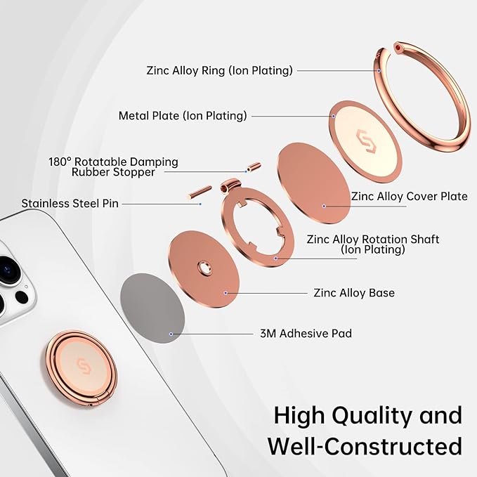 Syncwire Cell Phone Ring Holder Stand, 360 Degree Rotation Finger Ring Kickstand with Polished Metal Phone Grip for Magnetic Car Mount Compatible with iPhone, Samsung, LG, Pixel - Rose Gold
