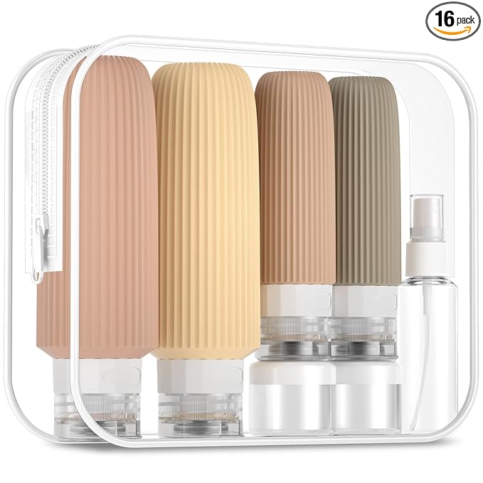 Mrsdry 16 Pack Travel Bottles for Toiletries, Large 6oz Silicone Travel Containers, Leak Proof Refillable Liquid Shampoo And Conditioner Travel Essentials