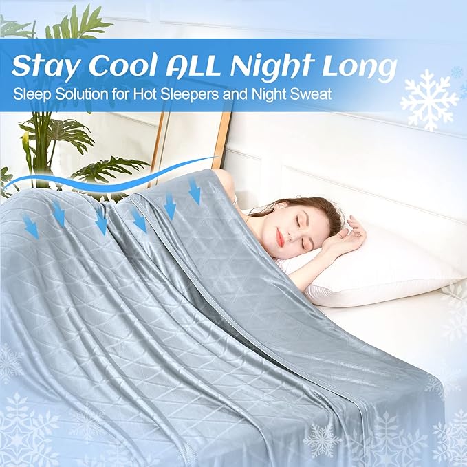Ailemei Direct 【Upgraded Fabric Cooling Blanket for Hot Sleepers, Queen Size Lightweight Breathable Summer Bed Blankets, Q-Max >0.5 Jade Fiber,Keep Body Cool Hot Flashes Night Sweats, 90"x90"