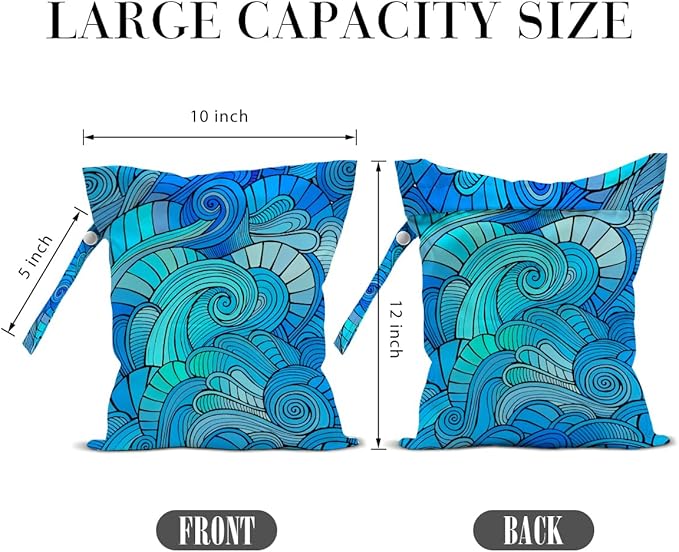 2 Pcs Sea Turtle Wet Bags, Blue Wet Dry Bag Reusable Zipper Pouch for Swimsuit, Diapers, Pool, Beach, Travel, Dirty Yoga Gym Clothes, Toiletries, Waterproof Birthday Gifts, Sea Turtle Gifts for Women