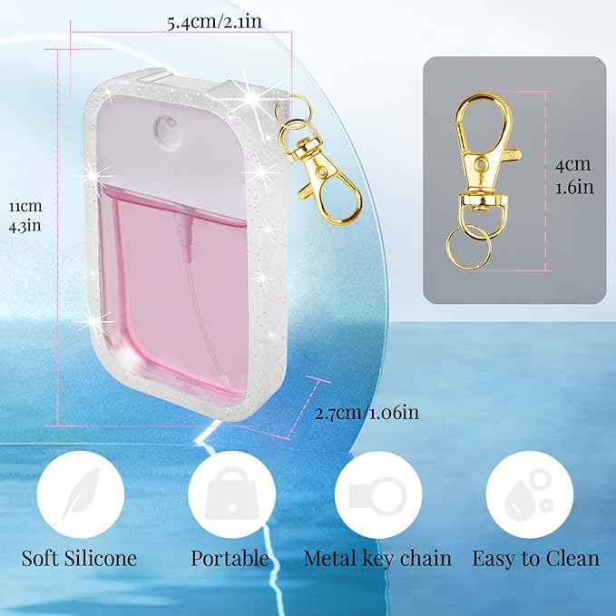 Silicone Case Compatible with Touchland Hand Sanitizer Spray, Protective Case with Keychain for 1 fl oz, Hand Sanitizer Spray Accessory (Glitter Sequin Sliver, 1 Ounces)