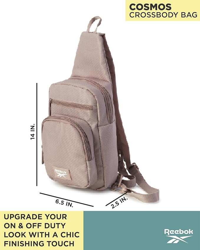 Reebok Unisex Crossbody Bag - Convertible Compact Durable Cross Body Bag for Women and Men - Gym and Travel Essentials, Size One Size, Cosmos Mocha