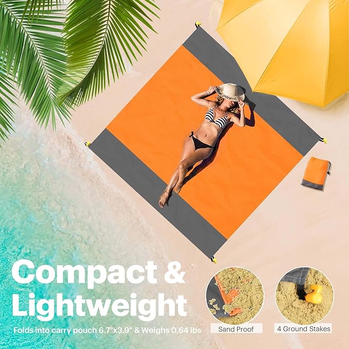 EASYFUN Beach Blanket Sandproof Oversized, 79''×83'' Extra Large Beach Mat, Portable Picnic Mat for Travel Camping Hiking, Lightweight Beach Essentials Family Water Resistant Mat