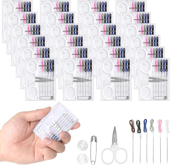 48 Pcs Mini Sewing Kit with Scissors,Travel Sewing Kits Pre-Threaded Needles 6-Color Threads, Buttons, Pins Included, Portable Sewing Kit Bulk for Home, Travel, Emergency