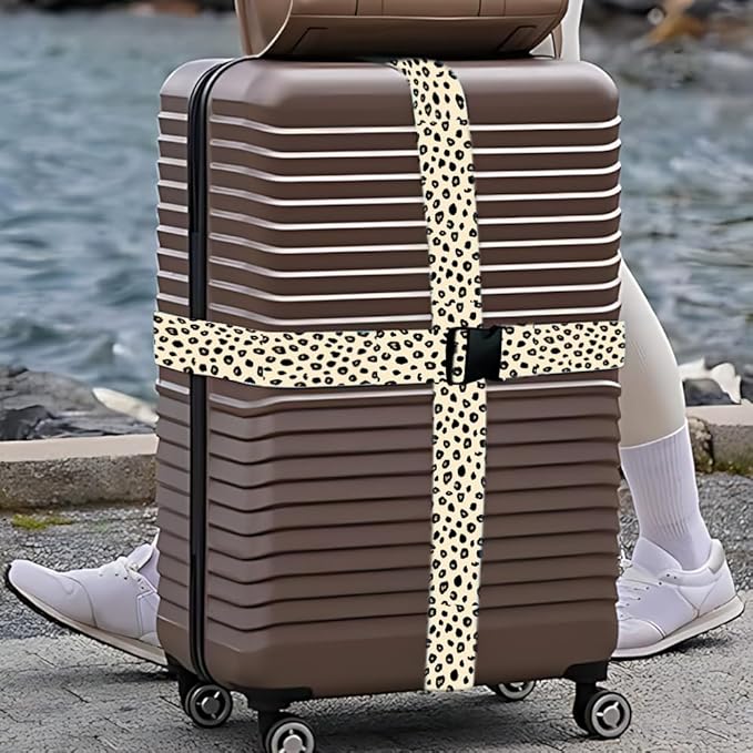 2 Pack Luggage Straps for Suitcases, Adjustable Travel Belt with Buckle, 2" Wide Heavy Duty Suitcase Straps for Summer Vacation, Trendy Leopard Print, Travel Essentials, Cream/Black, Multi