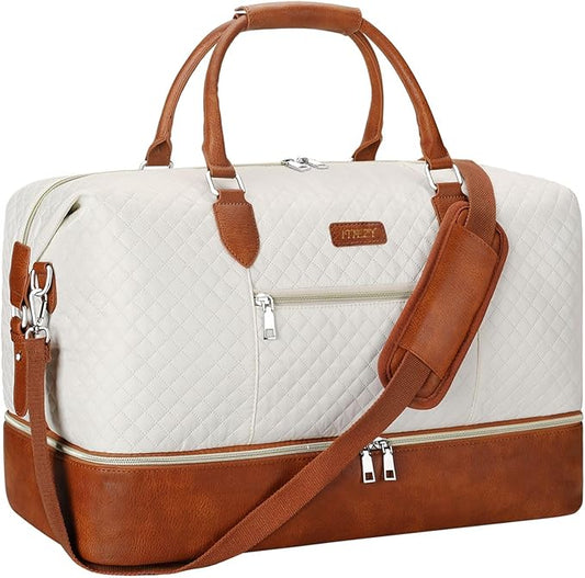 ITIEZY Weekender Overnight Bag for Women - Large Travel Duffel Bag with Shoe Compartment, Gym Duffel Bag Hospital Bag Carry On Tote Bags for Airplanes with Crossbody Bag Toiletry Bag 3Pcs Set