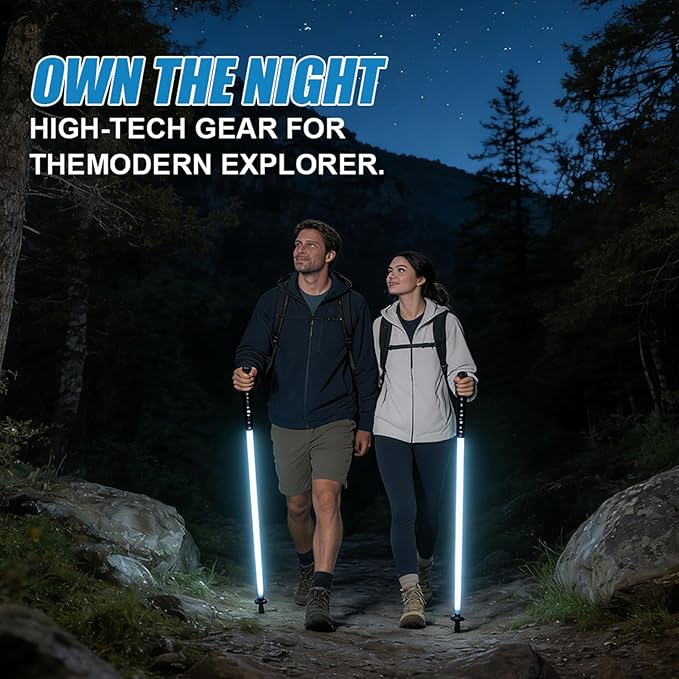 Rechargeable Ultra-Bright LED Light-Up Trekking Poles, Sci-Fi Lightsaber-Inspired Hiking Sticks, Lightweight for Outdoor Hiking, Camping & Night Walking, White Light