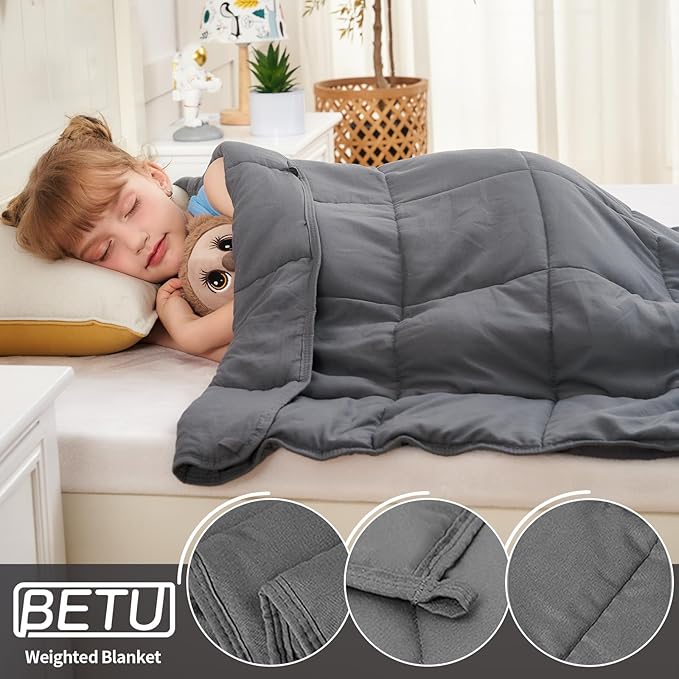 Weighted Blanket Kids 5lbs, 36"x48", Cooling Heavy Throw Blanket for 40-60lbs, Microfiber Soft Thick Big Blankets Weighted Comforter Breathable Gift, Grey