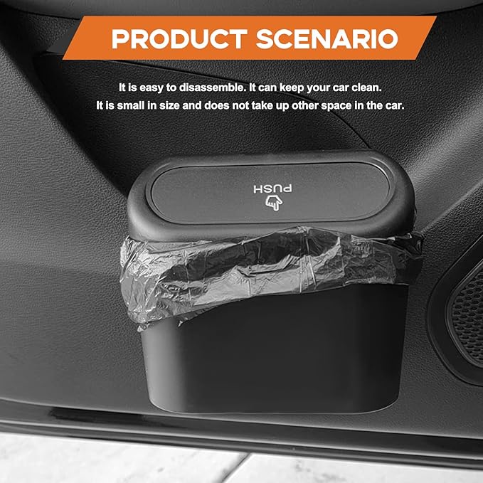 Car Trash Can, Mini Portable Car Bin with Lid & with 1 Roll Trash Bag, Leakproof Hanging Cars Storage Bag Container for Car, Home and Office (Black)