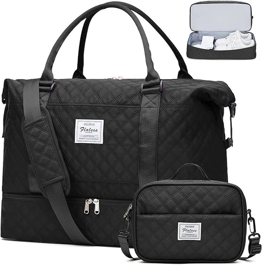 Weekender Bags for Women, Carry on Overnight Weekend Travel Duffel Bag with Shoes Compartment &Toiletry Bag, Personal Item Bag for Travel Business Trips Sport Hospital
