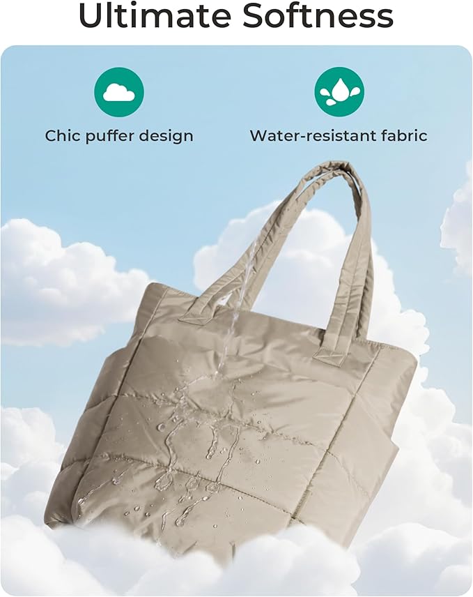 BAGSMART Tote Bag for Women, Lightweight Puffy Tote Bag with Compartments Shoulder Bag Handbag for Travel, Work, Gym | Lightweight