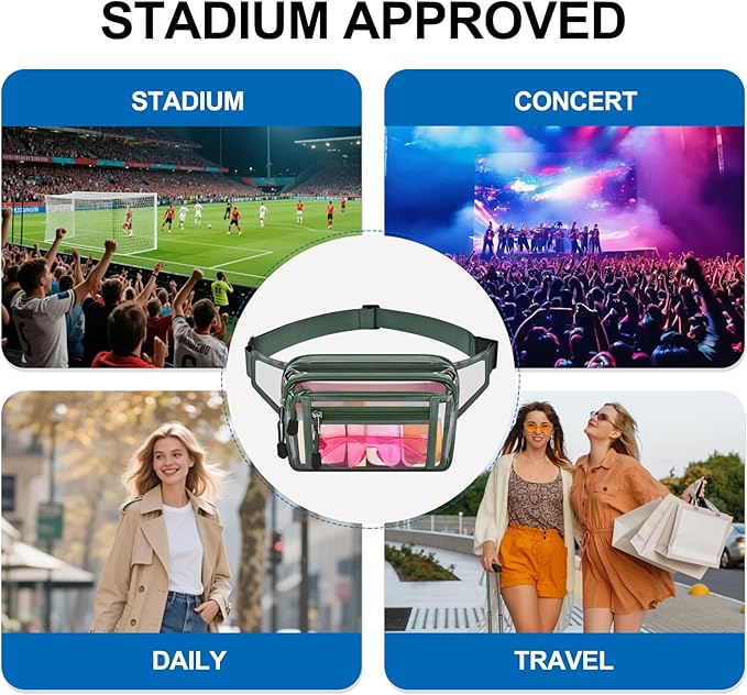 Clear Bag Stadium Approved Clear Fanny Pack for Women for Work,Multi-purpose Waist Bag for Travel & Sporting Event