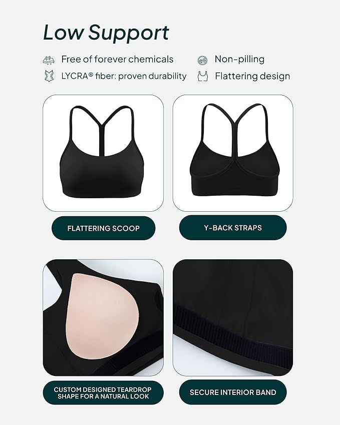 PAVOI ACTIVE Yoga Racerback Bras for Women - Buttery Soft Low Support Scoop Neck Y-Back Thin Strap Sports Bra - FlexFlow
