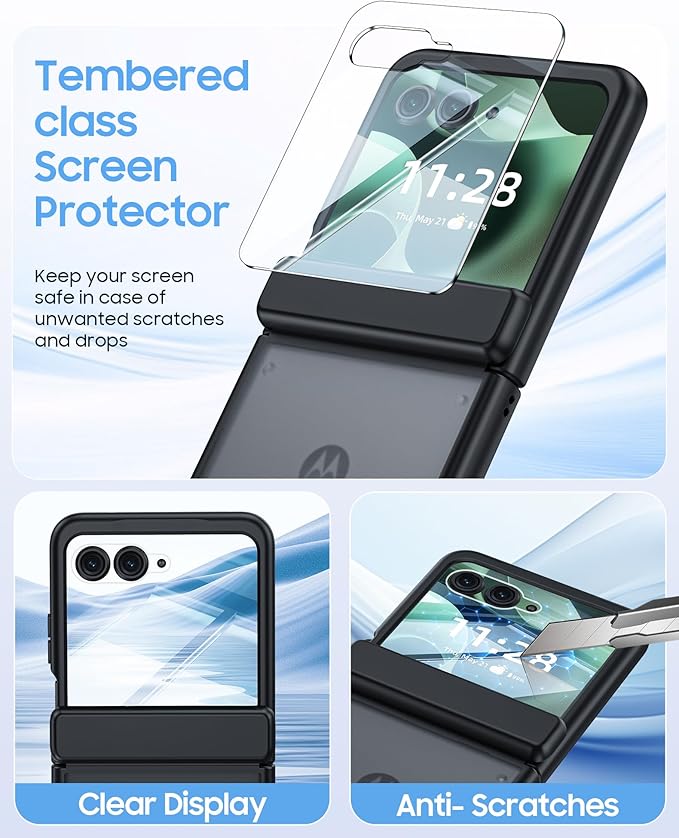for Motorola Razr 2026 Case with Hinge Protection, Screen Protector, Ultra-Thin Skin Feel Translucent Frosted, Shockproof Cover for Moto Razr 2026-Black