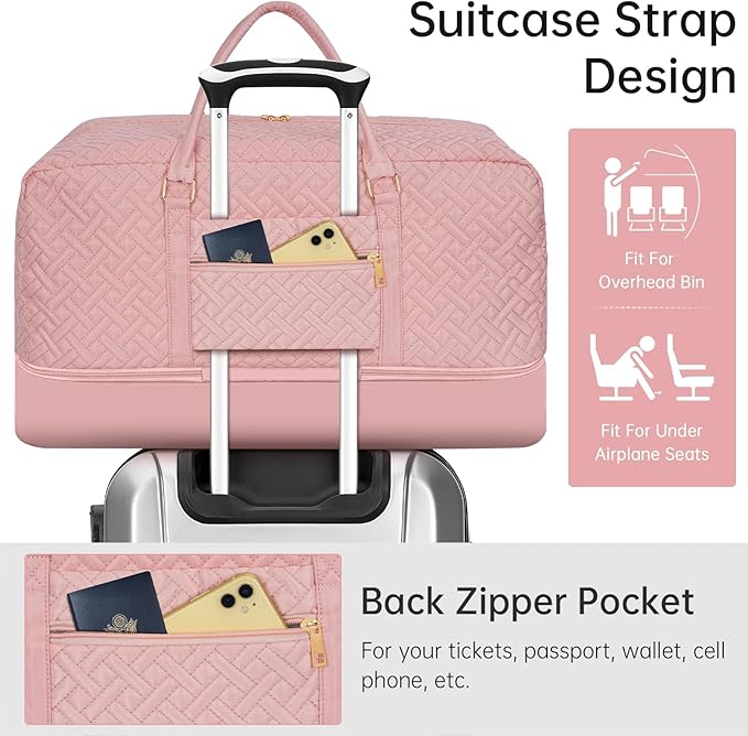 Weekender Bag for Women, 5 Pcs Set Carry on Overnight Bag, 23" Large Travel Duffel Bag with Waterproof Shoe Compartment for Weekend Travel Business Trip