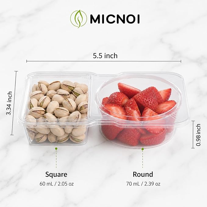 10 Pack Snack Containers, Reusable 2 Compartment Condiment Containers with Lids, Ideal for On-the-Go Mini Sauce Boxes & Snack Prep Containers for Kids and Adults, BPA-Free