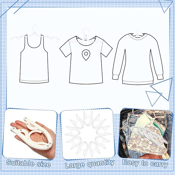 Sieral 40 Pcs Foldable Travel Hangers Plastic Portable Folding Clothes Hangers Cruise Ship Essentials for Travel Cruises Suitcase Dormitory School Hotel Women Laundry Coat Bag Drying (White)