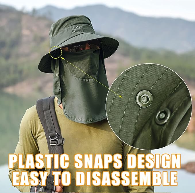 Fishing Hat for Men & Women, Outdoor UV Sun Protection Wide Brim Hat with Face Cover & Neck Flap