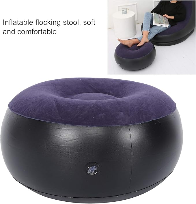 Foldable Inflatable Stool, Portable Round Air Chair Outdoor Camping Chair Footrest Cushion, with Durable Reinforced Bottom, for Home Office Yoga Dorm Outdoor, Kids Adults, Camping, Airplane default