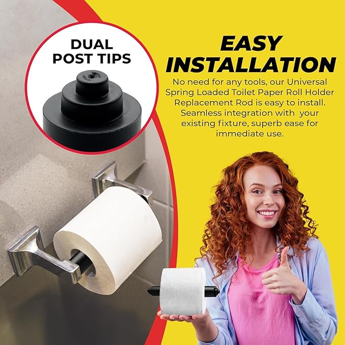 Qualihome Universal Plastic Spring Loaded Toilet Paper Roll Holder Replacement Rod (1, Black.)