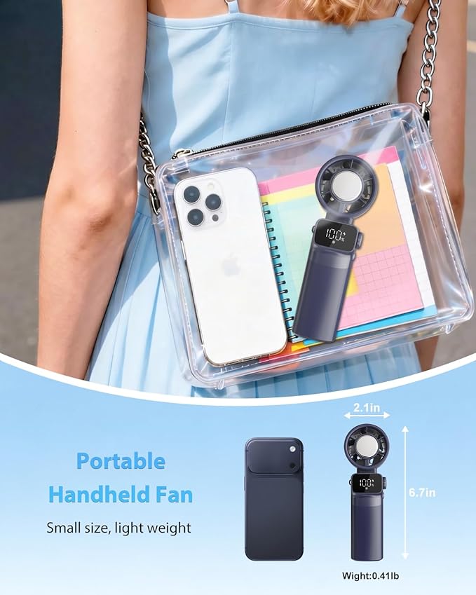 Ouddy Mode Hand Held Fan Rechargeable, Ice Cooling Travel Portable Fan, Up to 13Hrs Foldable Pocket Handheld Turbo Fans for Travel, Camping, Hiking, Beach, Office, Outdoor