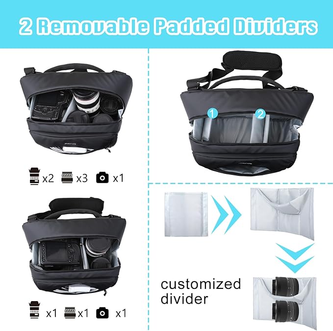 MOSISO Camera Sling Bag, Crossbody Camera Bag for Photographers, Waterproof Camera Shoulder Bags for DSLR/SLR/Mirrorless Cameras, Multifunction Padded Camera Bag with Tripod Holder&Rain Cover, Black