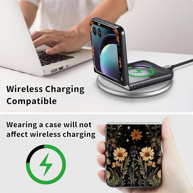 for Motorola Razr Plus 2025 Case,for Razor Plus 2025 Phone Case Cute Slim Hard PC Ultra-Thin Anti-Scratches Shockproof Protective Cover,Plant Floral Moon