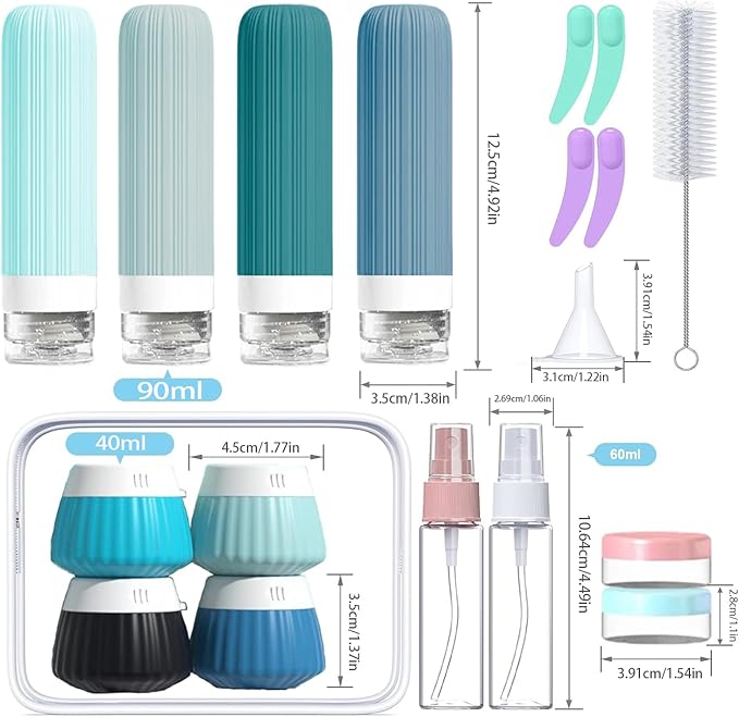 18Pack Travel Bottles for Toiletries TSA Approved Silicone Travel Containers for Toiletries, Leak Proof Refillable Liqus Shampoo And Conditioner travel Essentials toiletry Bottles (BPA Free)