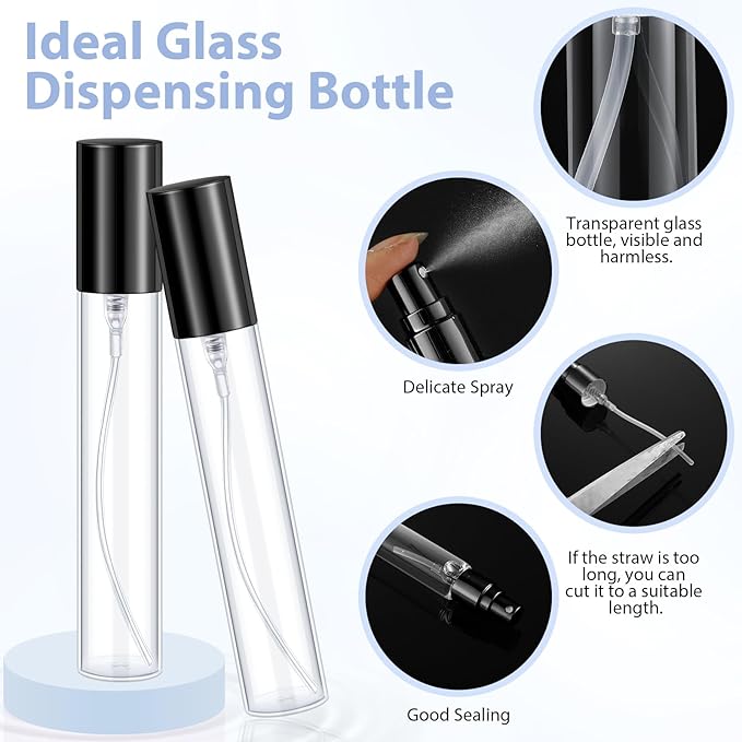 Yinder 50 Pcs 15ml Travel Spray Bottle Refillable Perfume Atomizer Bulk Glass Mini Cologne Perfume Bottles Empty Fine Mist Portable Small Sample Containers(Black)