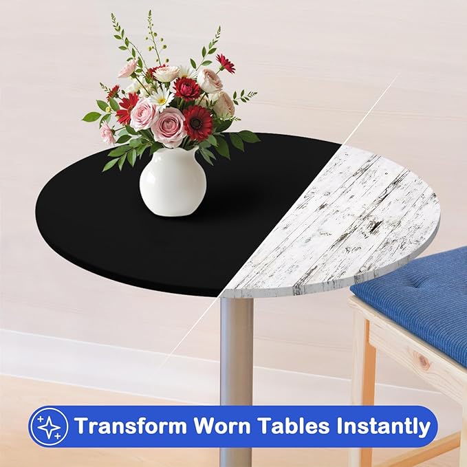 Wolkemer 2 Pack 3 Foot Black Fitted Tablecloth 36 Inch Round Elastic Edges Table Cloth, Spandex Stretch Table Cover with Machine Washable Fabric for Wedding Party Picnic Dining Indoor Outdoor