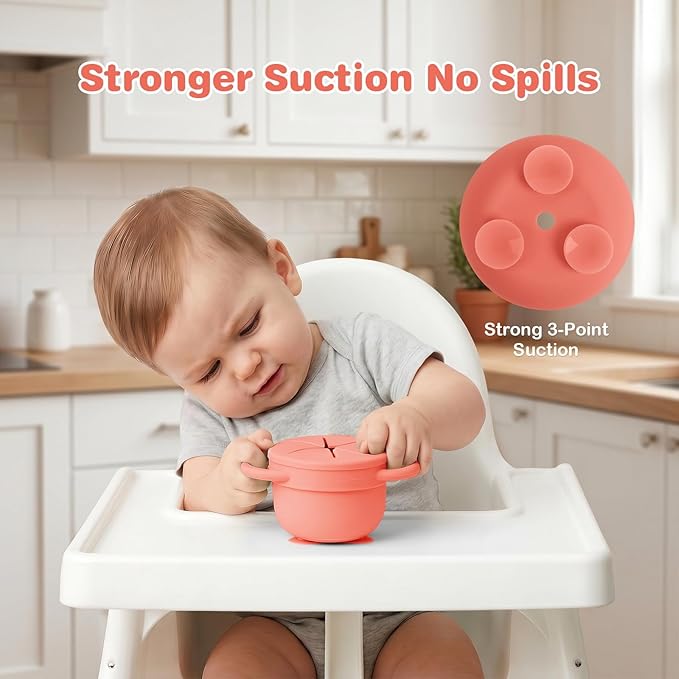 Daximo 2 Pack Toddler Snack Cups with Suction Base — 4-in-1 Detachable Stainless Steel Cups, Snack Cups for Toddlers Spill Proof with Silicone Lids & Handles for Mess-Free Snacking