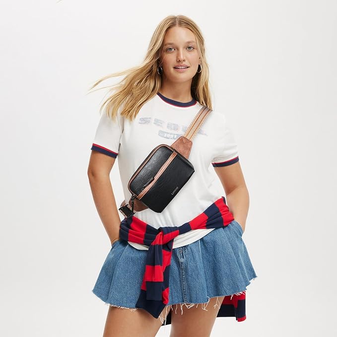LATMAP 3L Fanny Packs Belt Bag for Women Small Everywhere Crossbody Bag Waist Packs Faux Leather Sling Chest Travel Purse