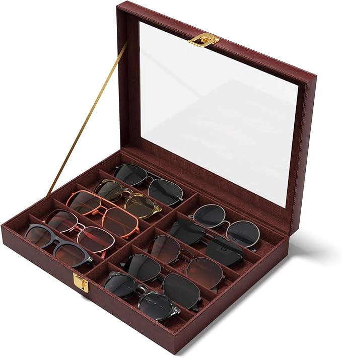 NEWLOOP 10/30 Slots Sunglass Organizer for Multiple Pairs of Eyeglass See-through Display Case Storage Box for Women Men