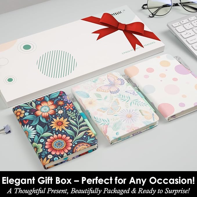 NIRMIRO Pocket Journal Notebook for Women Girls, 3 Pack Small Mini Notebook Journals with Pen, A6 (3.7" x 5.7") Leopard Cover Lined Notepad with 100GSM Thick Paper, Office Home School Supplies