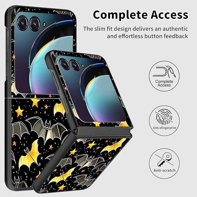 for Motorola Razr Plus 2025 Case,for Razor Plus 2025 Phone Case Cute Slim Hard PC Ultra-Thin Anti-Scratches Shockproof Protective Cover,Black Golden Bat