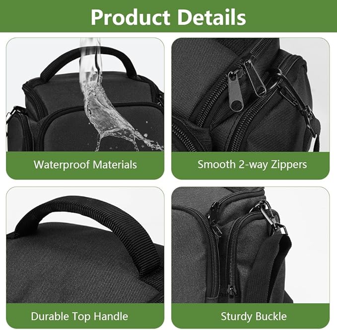 Ainiv DSLR Camera Bag, Waterproof Anti-Shock SLR Camera Case, Large Adjustable Shoulder Strap Camera Backpack, Portable Crossbody Single Shoulder Backpacks Compatible with Canon, Sony, Nikon, Black