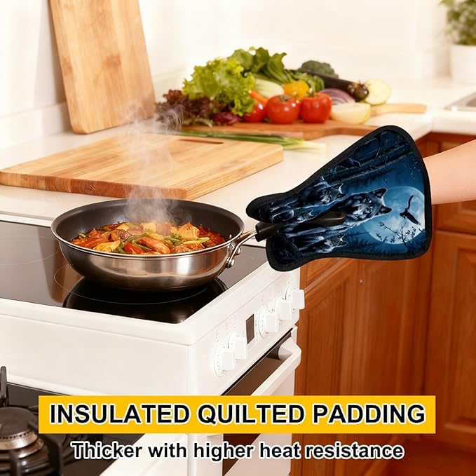 Wolf Family Pot Holders with Pockets 2 PCS, Heat Resistant Oven Mitts Hot Pads for Kitchen Baking Cooking, Square Thick Pot Holders Kitchen Hot Potholders, 8.5x10 Inches