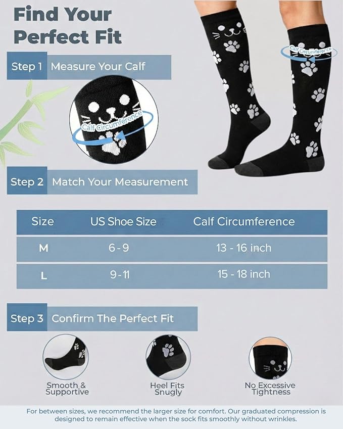 Compression Socks for Women 15-20 mmHg, Viscose from Bamboo, 3-Pair Knee High for Flying, Work & All-Day Comfort