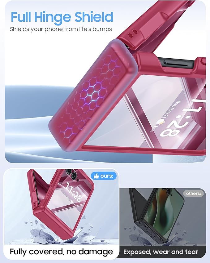 Magnetic for Motorola Razr+ Plus 2026,Razr+ 2025/2024 Case,Hinge Protection, Screen Protector, Compatible with MagSafe, Translucent Frosted, Shockproof Cover for Razr+ 2026/2025/2024-Rose Red