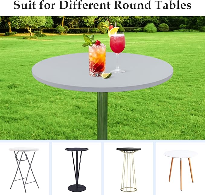 Wolkemer 2 Pack 3 Foot Silver Fitted Tablecloth 36 Inch Round Elastic Edges Table Cloth, Spandex Stretch Table Cover with Machine Washable Fabric for Wedding Party Picnic Dining Indoor Outdoor