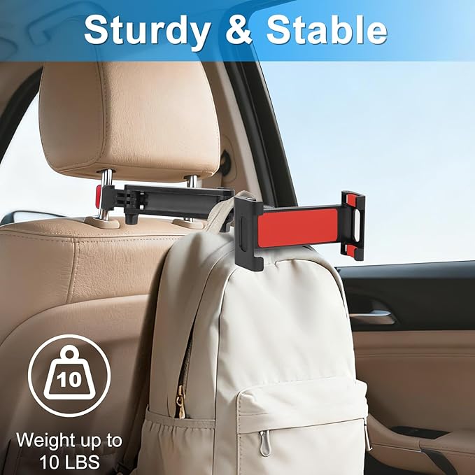 Tablet Holder for Car Headrest, Adjustable 360° Rotating Car Tablet Mount, Car Back Seat Stand for iPad, Road Trip Essentials for Kids, Compatible with 5.2-10.3" iPad Pro, Air, Mini, Galaxy